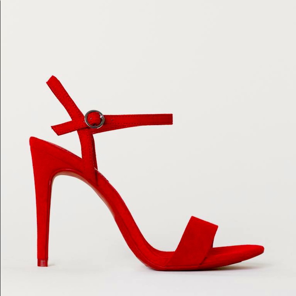 4 in. Red Faux Suede Narrow Strap Heel